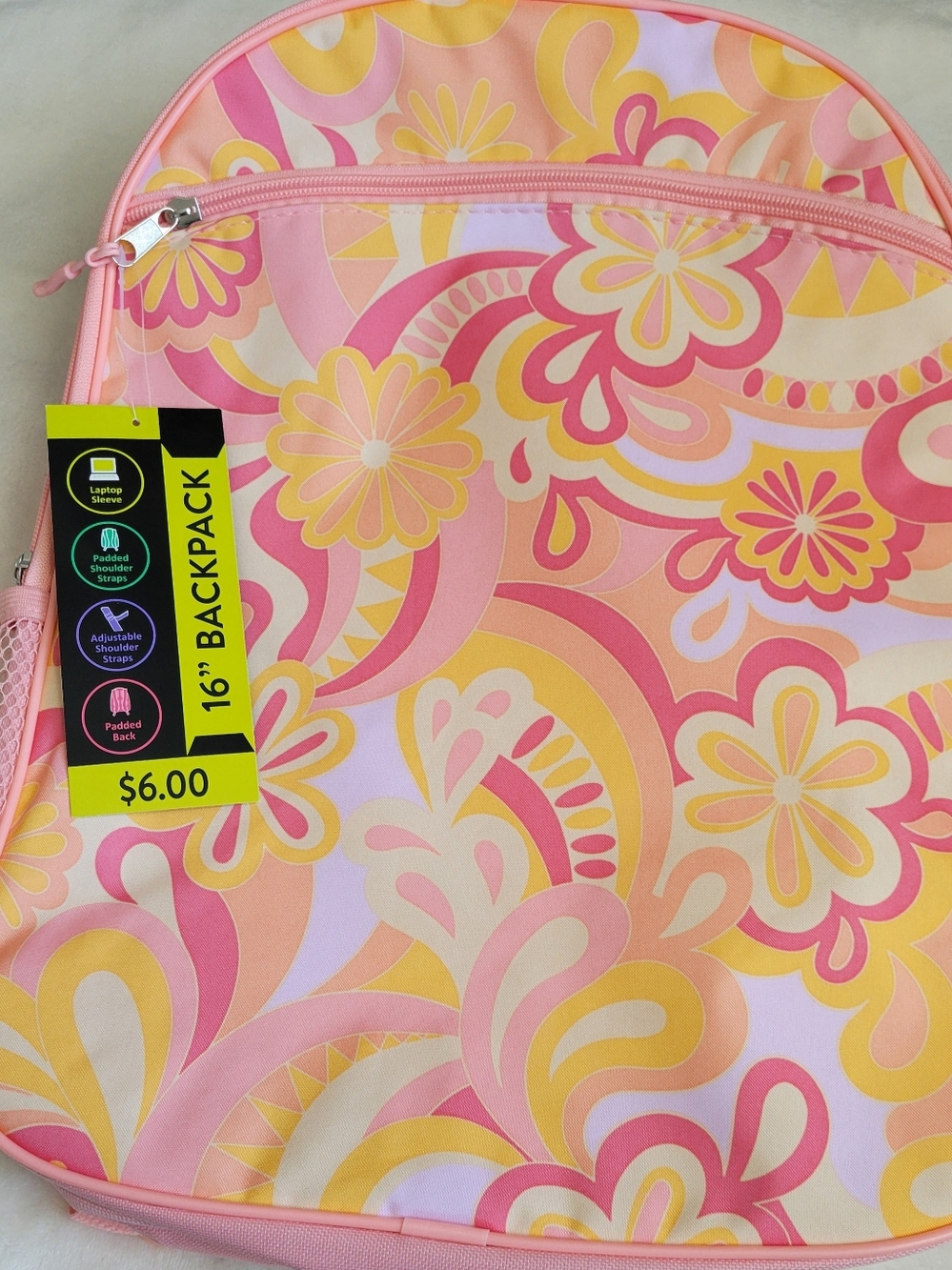 Floral Pink & Yellow 16" Backpack